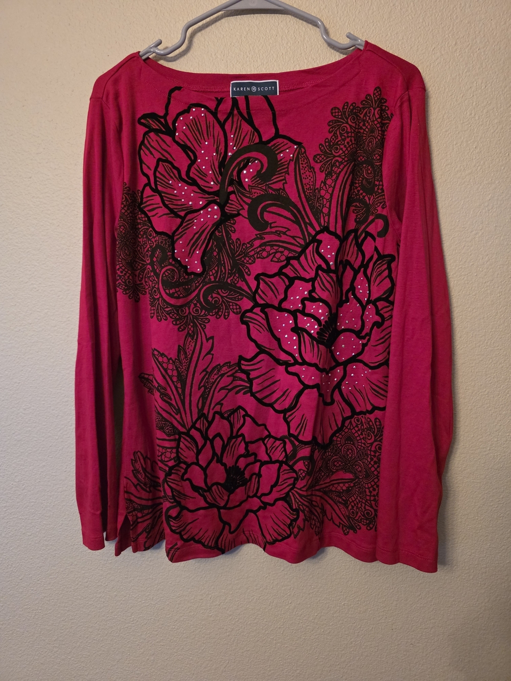 Karen Scott Pink Floral Long Sleeve Top